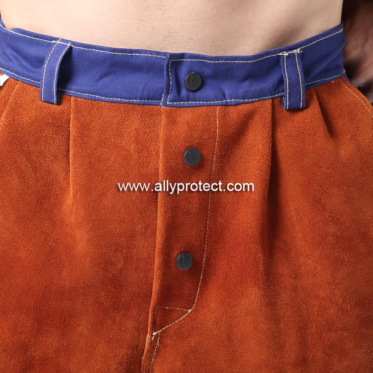 AP-6062 咖啡色皮配藍(lán)色阻燃布焊褲